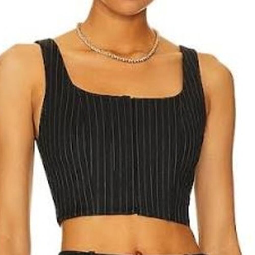 Alice + Olivia Breslin Boned Corset Top Black Pinstripe Women's Size 14 NWT